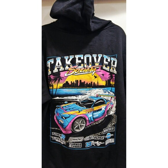 HTF Takeover Society Double Sided Graphic Hoodie Black Large Nitrone Driftr EUC - Picture 4 of 7